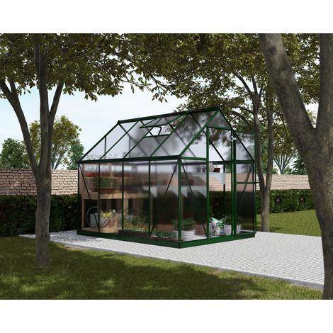 Canopia By Palram – Serre de jardin polycarbonate double paroi 247x185x208 cm – Structure en aluminium vert – Panneaux incassables pour protection optimale