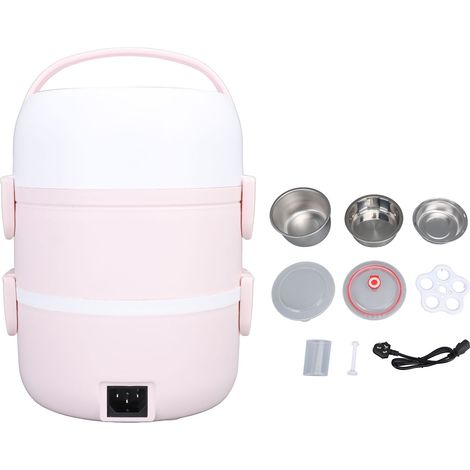 Pinkfarbene, elektrisch beheizbare Lunchbox (250 W), 3 Fächer, 2 l Fassungsvermögen, auslaufsicherer Edelstahl, tragbar mit 220-V-Stecker (Australien). (1/5)