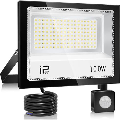 100 W LED Motion Detector Floodlight, 10000 lm Outdoor LED Spotlight, 7000 K Cool White, IP67 Waterproof Outdoor Lighting for Garden, Patio, Garage (1/5)