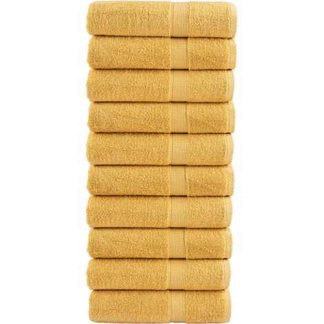 Serviettes de bain haut de gamme SOLUND, lot de 10, couleur or, 70 x 140 cm, 600 g/m²