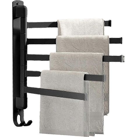 Porte-serviettes pivotant à 5 bras, fixation murale, acier inoxydable, rotation à 180°, gain de place, pour salle de bain et cuisine. (1/5)