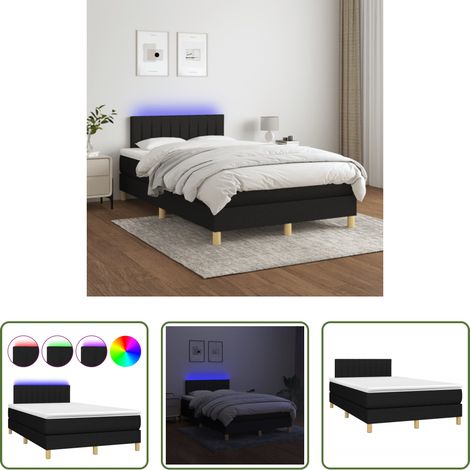 vidaXL LED-Leiste - Boxspringbett mit Matratze & LED Schwarz 120x200 cm Stoff (1/5)