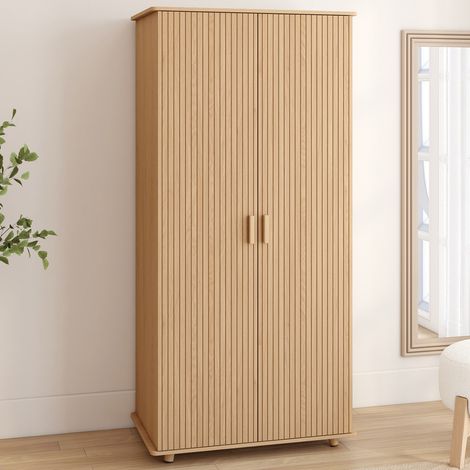 JULIETTE Armario de 2 puertas efecto lamas Armario de 80 cm con estantes de almacenamiento