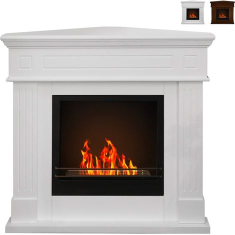 Bioethanol-Kamin Boden Ecke Bio-Kamin FORD Weiß 110x63xH.102 cm