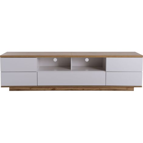 CAIziMeuble TV moderne à blocs de couleur, finition blanche, avec veinage du bois, 180 cm