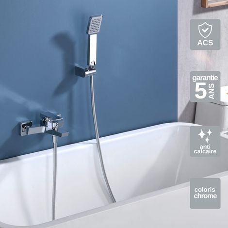Mitigeur Bain/Douche chromé Pommeau Anti-Calcaire - Design Moderne et Économie d'eau - Kit Complet ART IMEX (1/4)