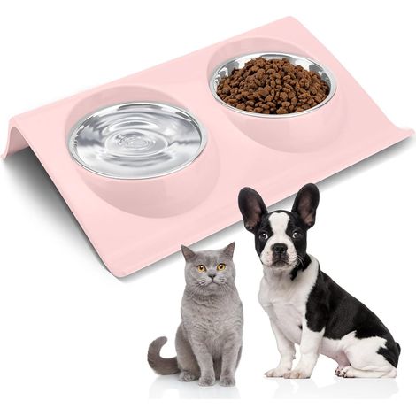 Bol double pour chat incliné quinze degrés anti régurgitation anti glouton non glissant pour chat et petit chien