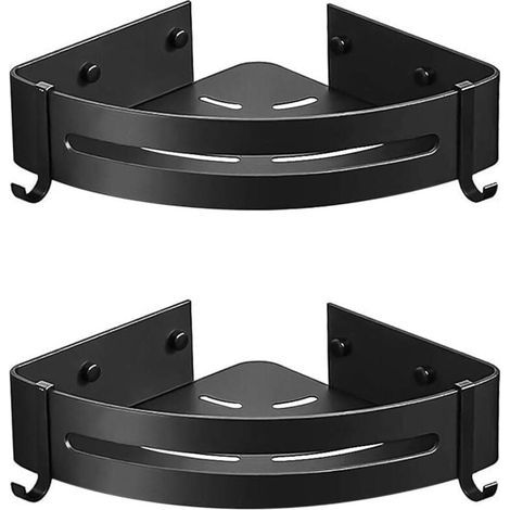 Estante de esquina para ducha, sin clavos, estante adhesivo para pared de baño (no requiere perforación), juego de 2 con 4 ganchos extraíbles, cesta de almacenamiento de aluminio resistente a la corro (1/4)