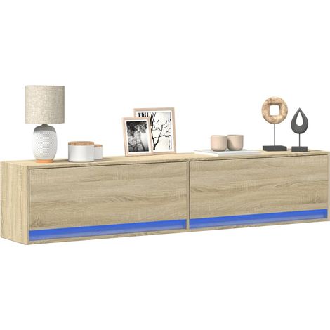 vidaXL Mobile TV a Parete con LED Rovere Sonoma 180x31x38 cm