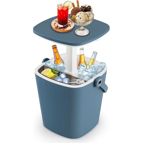 Nevera portatil de 15 litros con mesa elevable y soporte para bebidas mesa auxiliar abridor de botellas nevera azul