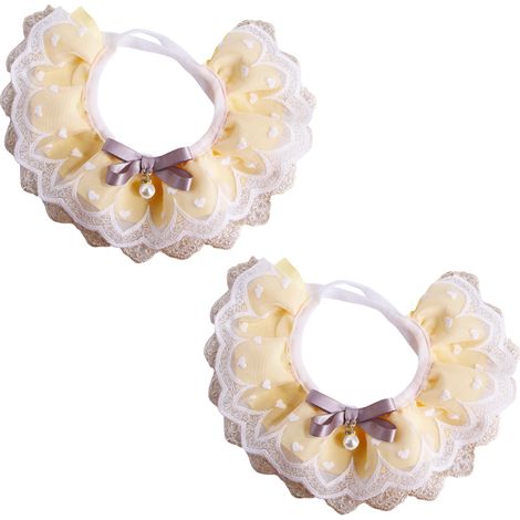 Filiyano-Lot de 2 colliers pour chien/chat avec perles, nœud papillon et dentelle, motif goutte d'eau, bavoir, écharpe mignonne et tour de cou (1/4)