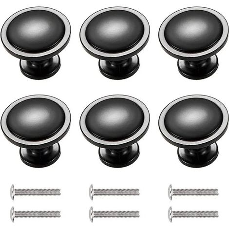 6 Pièces Boutons de Meuble en Alliage de Zinc, 30mm Vintage Poignées de Tiroir Rond, Tirette de Meubles, Noir, pour Armoir - Noir-02 (1/5)