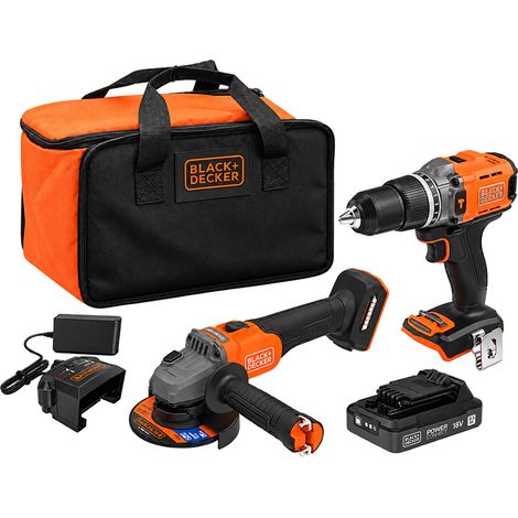 BLACK+DECKER Kit Trapano Avvitatore e Smerigliatrice 18V Batteria 2,5Ah