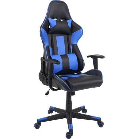 Fauteuil chaise de bureau sur roulettes gamer pivotante en synthétique noir bleu 040001854