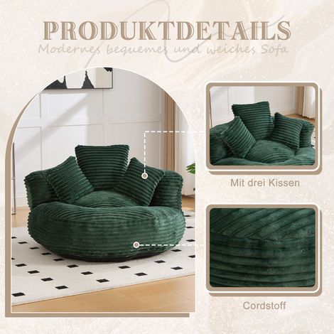 Sacs de sol confortables et robustes pour adultes et enfants, avec dossier élevé et trois coussins, en velours de coton vert foncé (1/4)