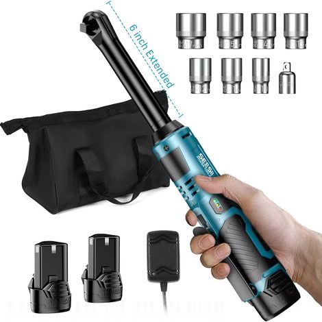 Clé à cliquet électrique sans fil 12V 55 N·m 3/8" 6 pouces – compacte rechargeable pour réparation automobile, tête inclinée multi-angle