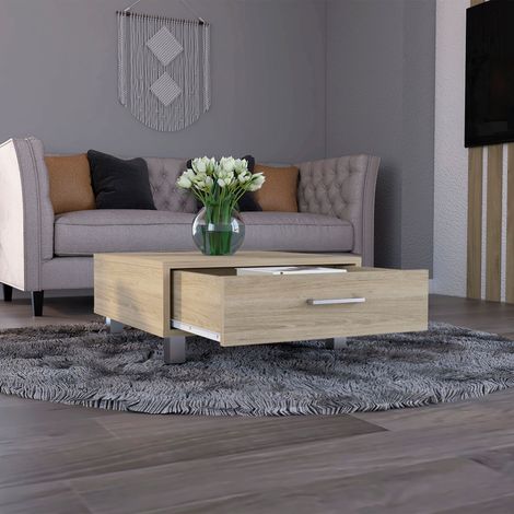 Tavolino da soggiorno Beijing con cassetto, altezza 26,3 cm, dimensioni 60 x 60 cm, finitura miele (1/5)