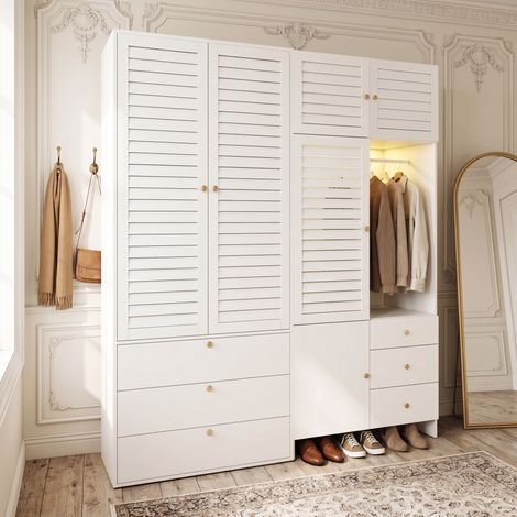 Armoire blanche 180 x 50 x 200 cm en panneaux de particules avec rangement pour chambre (1/5)