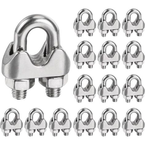 Serre Cable Inox 6mm,16 Pices Serre Cable Acier Attaches pour 6mm cbles mtalliques M6 Pince de Cble Mtallique U pinces en pour Cble Mtallique de 6mm DiamtreM6 (1/5)
