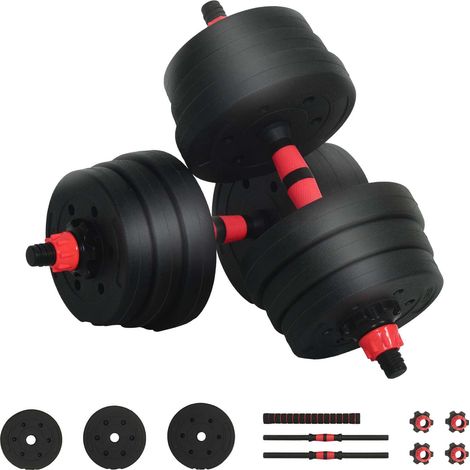 Set de Mancuernas y Barra de 2 en 1 20 kg Negro y rojo vidaXL