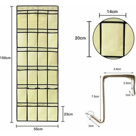 Armoire à chaussures suspendue 24 pièces Non-tissé porte dérobée organisateur sacs gain de place étagère à chaussures armoire à chaussures avec 4 crochets Beige (1/4)