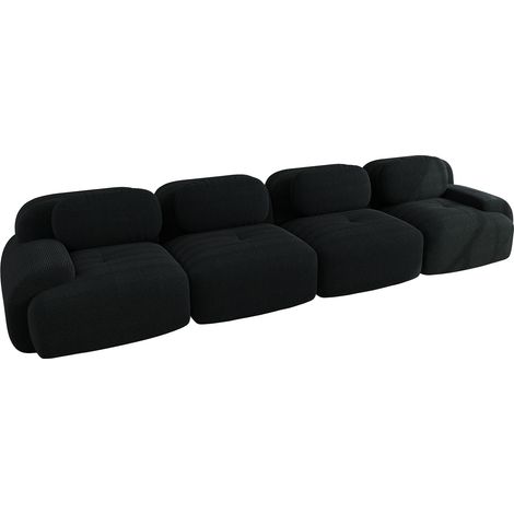 Sofá modular de 4 plazas en pana negra, sin estructura, espuma 32D, sin montaje (1/5)