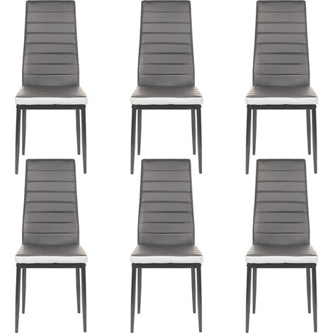 Set di 6 Sedie Da Pranzo, Finta Pelle, sedie da cucina Grigio + Bianco (1/5)