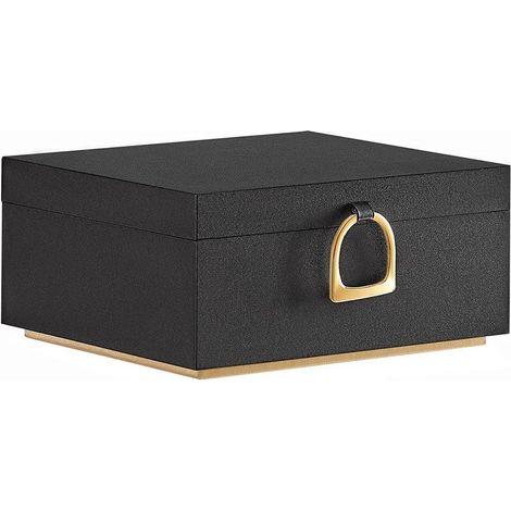 Boîte à bijoux rectangulaire moderne 20,5 x 24 x 11 cm avec rangement flexible et effet flottant en plastique noir (1/4)