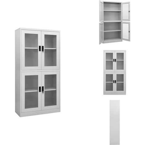 Büroschrank Hellgrau 90x40x180 cm Stahl und Gehärtetes Glas - Büroschrank - Aktenschrank - Stauraum - Schreibtischschrank - Metallregal