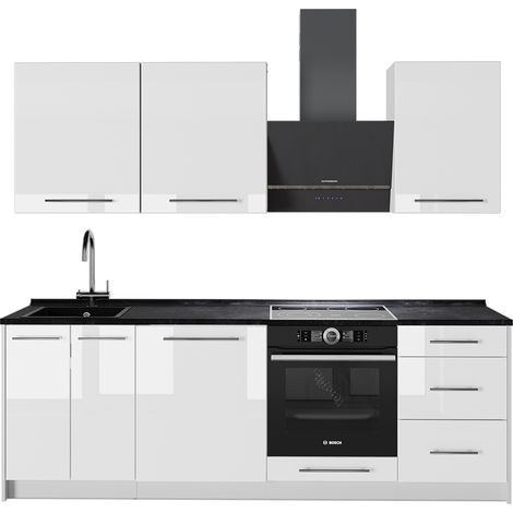 Cucina componibile Fame-Line, Bianco lucido/Bianco, 230 cm, PL Antracite, Vicco (1/5)