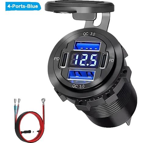 USB-Ladeanschluss, 4 Anschlüsse, Dual PD & QC3.0, 10AFuse-Draht-Blau (1/2)