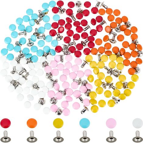 180 Jeux Mini Rivets en Laiton,6 Couleurs Rivet Couture a Visser,Set vis 7mm Boutons Pression Plats Ronds pour Couture Réparation de Vêtements Sacs à Main Chaussures Ceintures (1/5)
