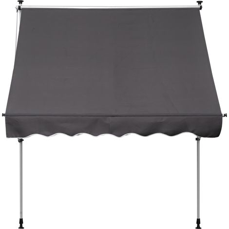 Manuell einziehbare Markise 2 m (L) x 1,5 m (B) x 1,7–2,8 m (H), Neigungsverstellung, schnelle Montage ohne Bohren, Balkon, Metall, Aluminium, Polyester, grau