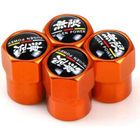 (Orange) 4 bouchons de valve en aluminium pour pneus de voiture, compatibles avec Mugen Power, Civic, Accord, CRV, HRV et Jazz. (1/5)