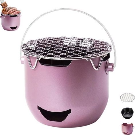 Mini parrilla de carbón de acero inoxidable, Morada, Parrilla pequeña para exteriores, Parrilla 2 en 1 para exteriores, caravanas y picnics (1/5)