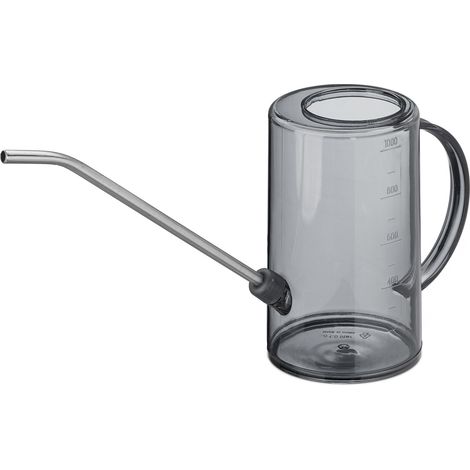 Relaxdays Watering Can, 1 Litre Capacity, for Houseplants, Plastic & Steel, Gardening Pot for Indoors, Long Neck, Grey
