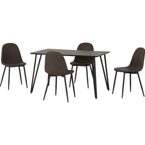 Marlow & Athens Indoor Dining Set with 4 Chairs - Black Marble/Brown