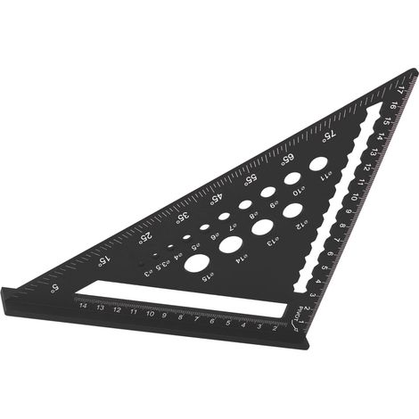 Équerre de charpentier triangle 7 pouces 17,78 cm en alliage d'aluminium avec trou 90°, rapporteur et règle de traçage pour menuiserie, noir (1/5)