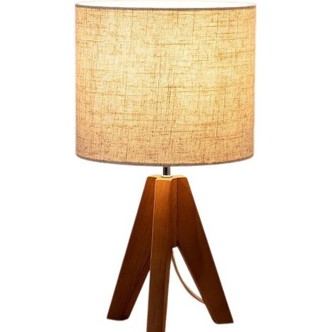 Lampe de table trépied, petite lampe de chevet mignonne avec abat-jour beige lin, lampe de nuit pour chambre d'enfant, chambre à coucher, chambre de bébé, salon (1/5)