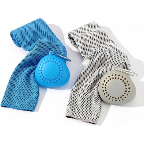 Cooling Towel Set of 2, Blue + Grey (1/5)