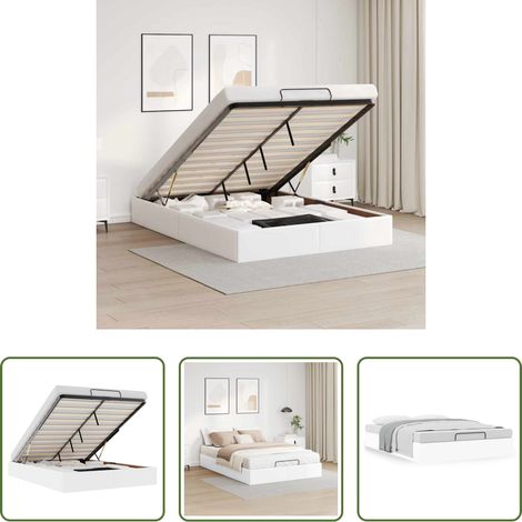 vidaXL Sommier à lattes - Cadre de lit ottoman sans matelas blanc 140x190 cm similicuir (1/5)