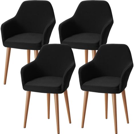Stuhlhussen 4er Set mit Armlehnen, elastisch, waschbar, schwarz (1/5)