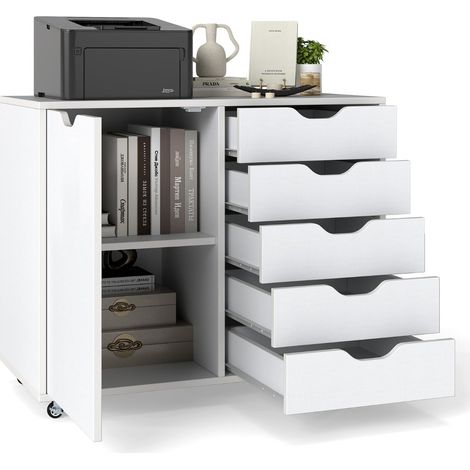 Mobiler Aktenschrank mit 5 Schubladen und Tür, Weiß