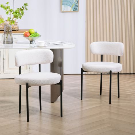 Lot de 2 chaises de salle à manger rembourrées avec pieds en acier blanc crème