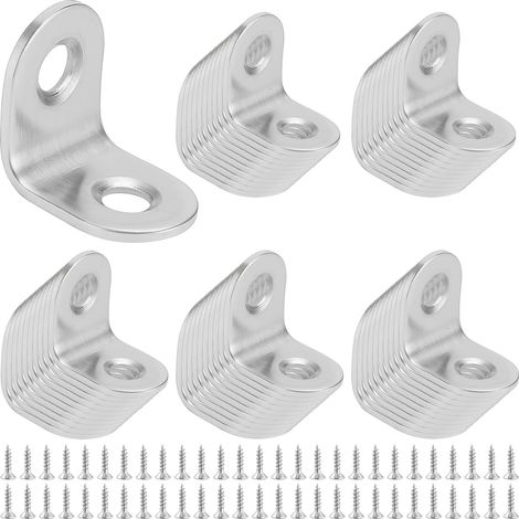 Lot de 50 équerres d'angle en forme de L 20 x 20 x 16 mm En métal argenté Avec vis pour meubles et fenêtres (1/5)
