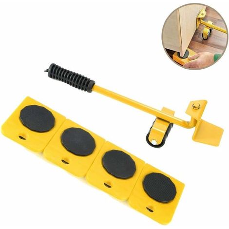Lifter Furniture with 4 Pack Movable Sliders Heavy Duty Furniture Roller Moving Tools up to 150KG / 330 LB, 360 Degree Rotating Skates (Yellow) (1/5)
