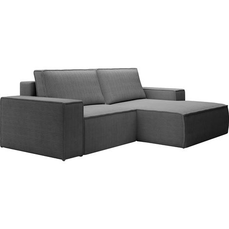 Petit canapé d'angle droit convertible en velours côtelé gris anthracite AMELIA (1/5)
