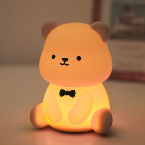 Veilleuse LED ours en peluche, lampe en silicone kawaii mignonne pour chambre d'enfant - Rechargeable par USB, commande tactile, lumière douce et réglable, idéale pour le camping, la décoration de sal (1/5)