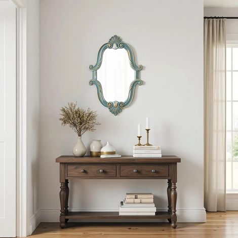 Miroir vintage ovale vert 60 x 40 cm - Miroir mural baroque pour décoration murale - Miroir suspendu pour salon, chambre à coucher, salle de bain, couloir, horizontal ou vertical (1/5)
