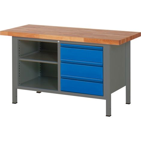 Etabli réglable en hauteur STIER Premium avec 3 tiroirs et un compartiment ouvert, lxPxH 1 500x700x840-1 040 mm, anthracite métallisé / RAL 5010 (1/5)